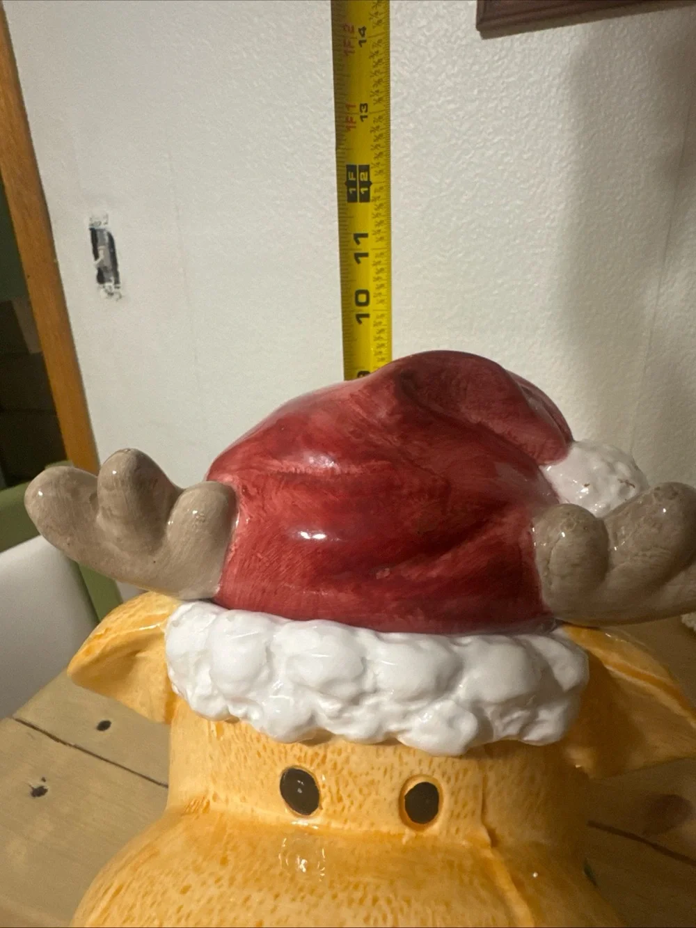 Vintage figural ceramic Christmas moose cookie jar